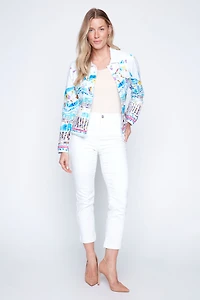 La veste en maille à bordure mosaïque