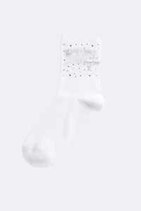Rhinestone lace bow crew socks