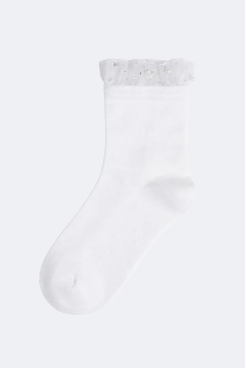 Organza and pearl trim crew socks