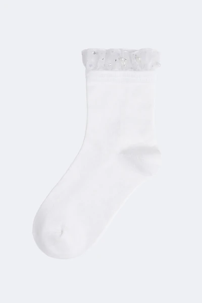 Organza and pearl trim crew socks