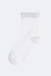 Organza and pearl trim crew socks