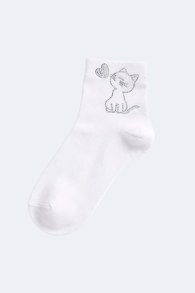 Rhinestone cat ankle socks