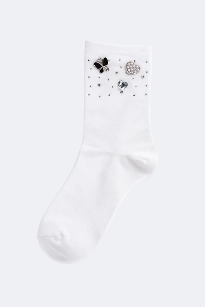 Rhinestone butterfly charm crew socks