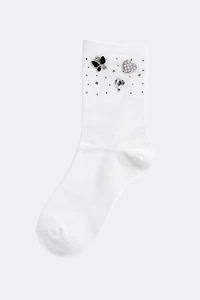 Rhinestone butterfly charm crew socks