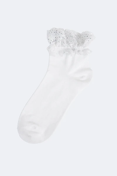 Lace trim ruffle ankle socks