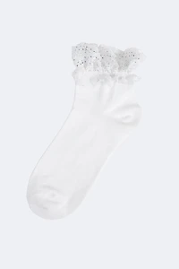Lace trim ruffle ankle socks