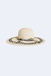 Le chapeau de soleil à large bord et détails contrastés 