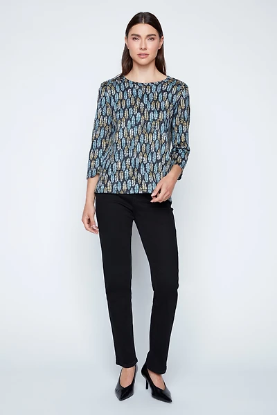 Feather print knit top