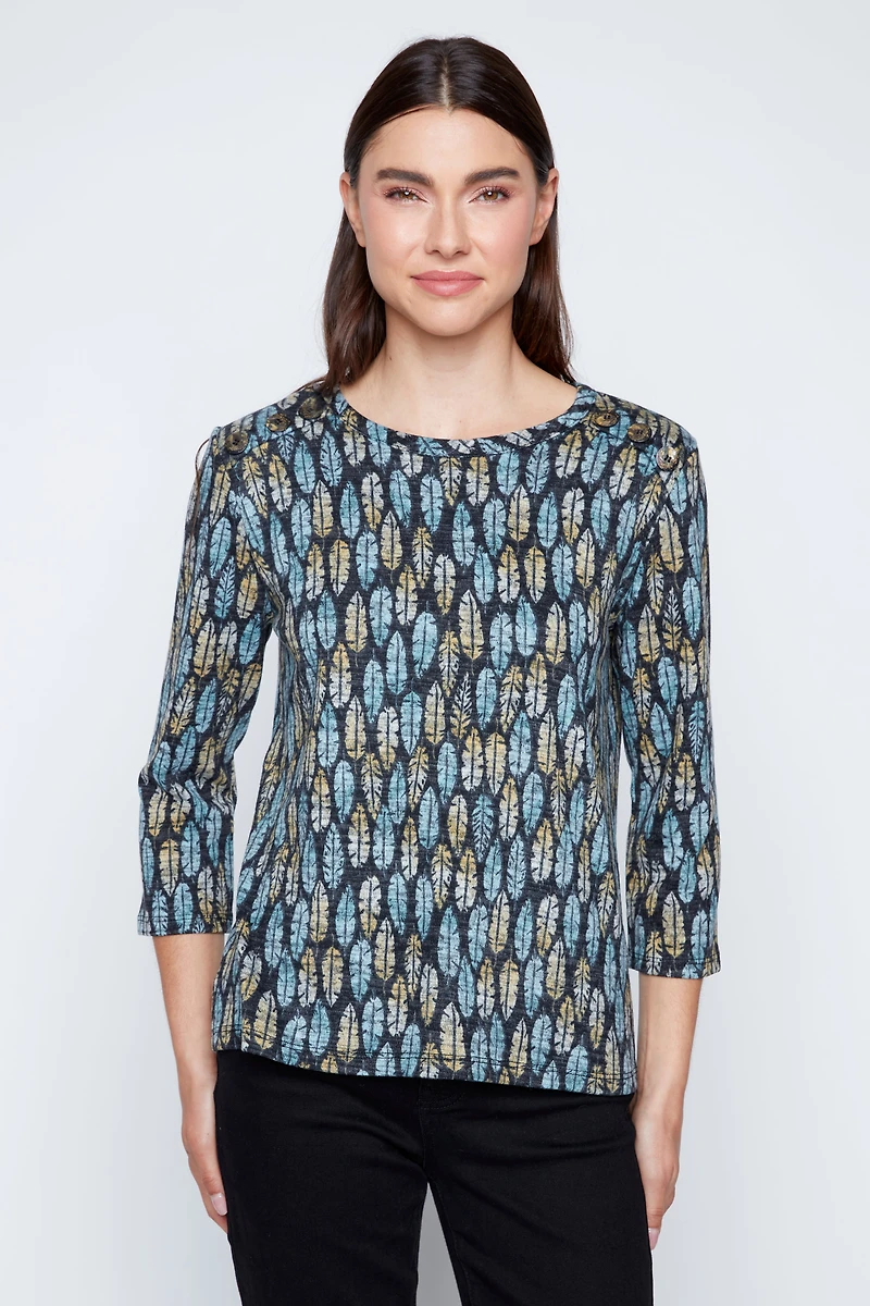 Feather print knit top