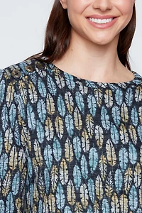 Feather print knit top
