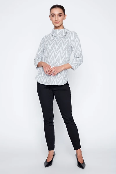 Split neck jacquard knit top