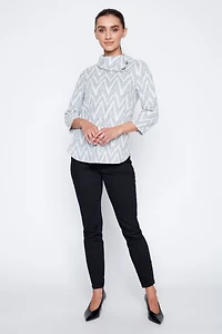 Split neck jacquard knit top