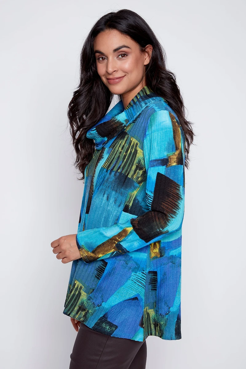 Printed rib knit tunic