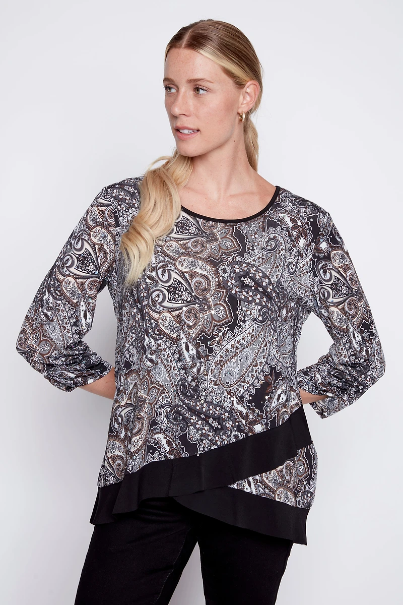 Chiffon trim paisley sequin top