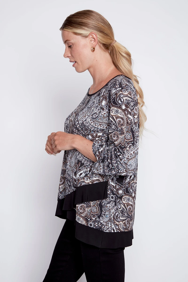 Chiffon trim paisley sequin top