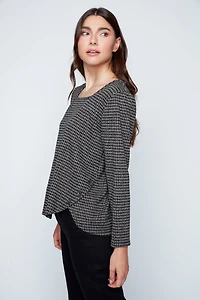 Houndstooth print top with button detail