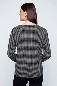 Houndstooth print top with button detail