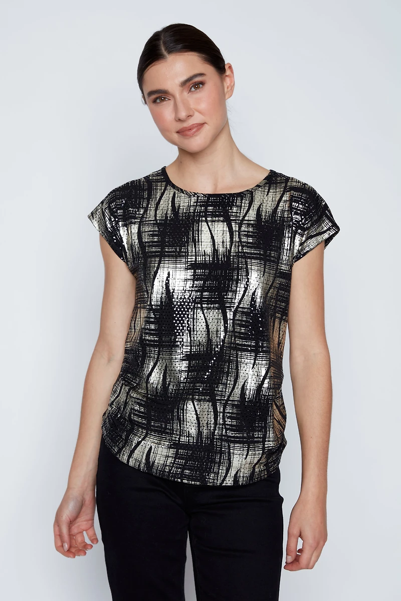 Le haut en lurex à motif pied-de-poule