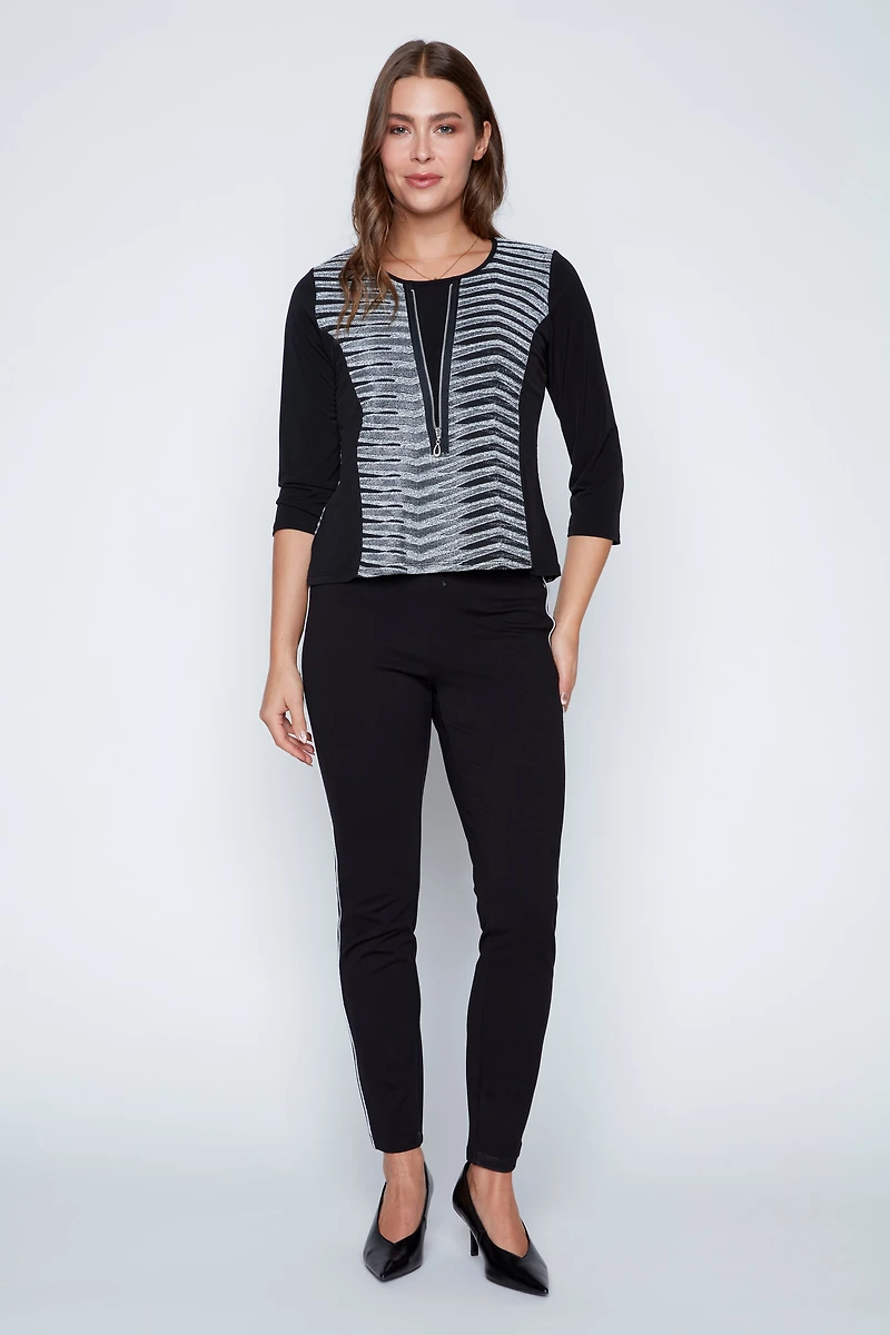 Le haut n lurex avec détail zippé