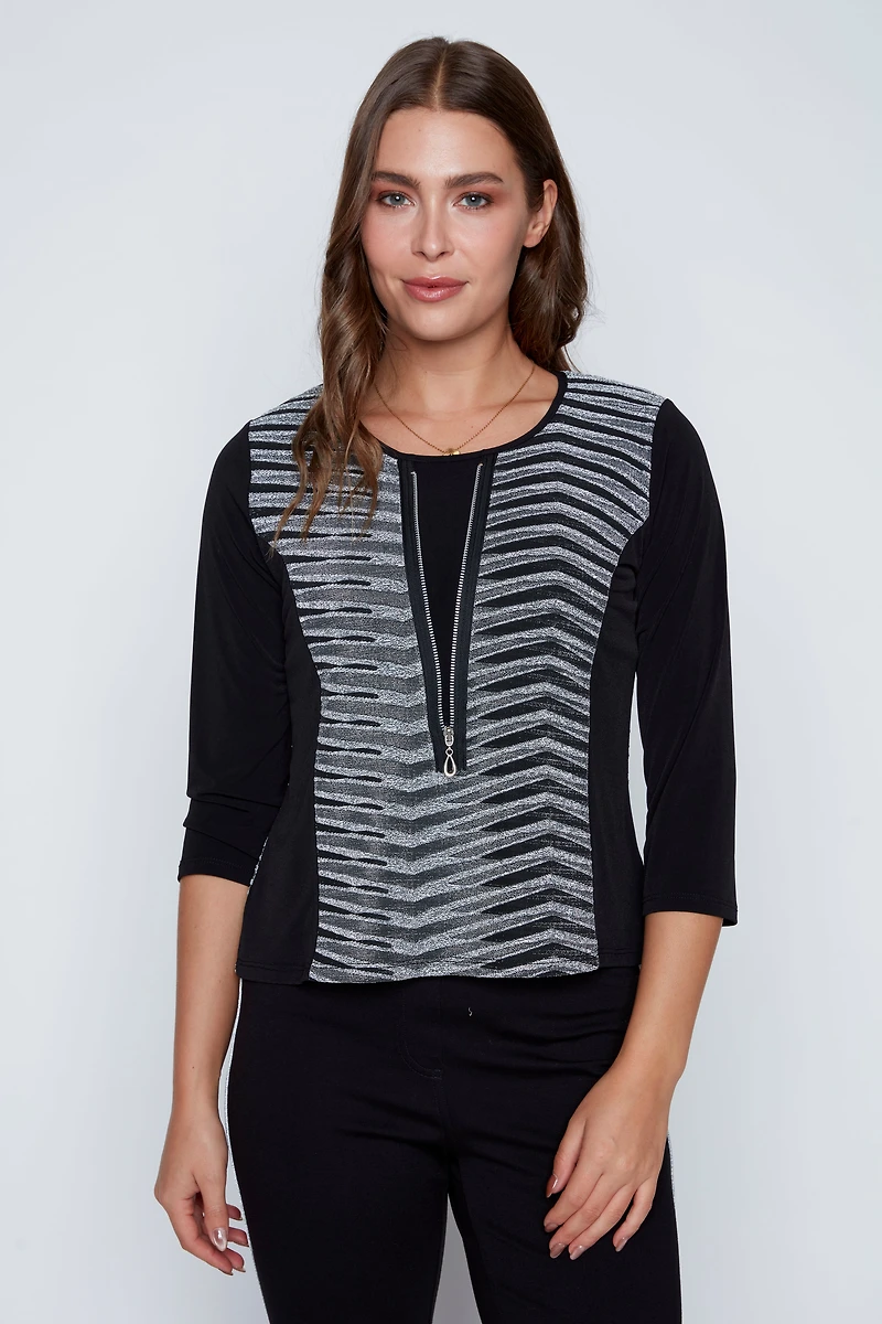 Lurex top with zipper detail