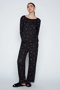 Cherry print rib knit pyjama set