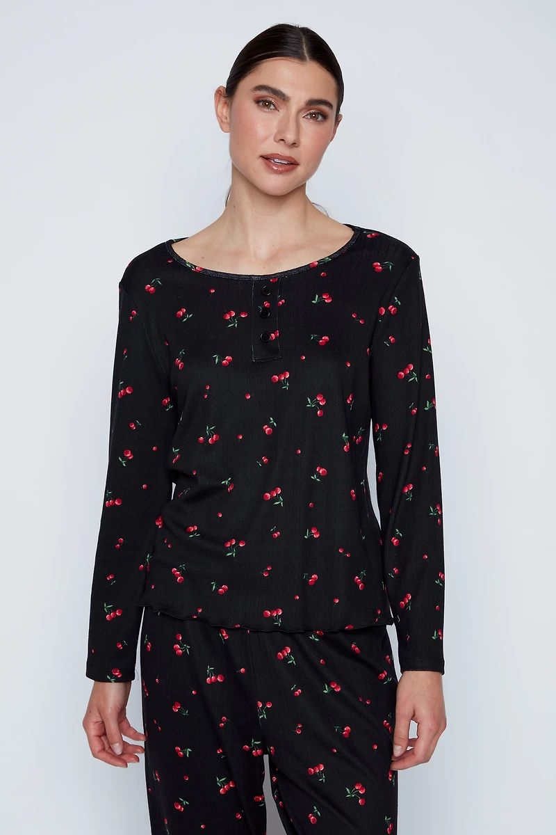 Cherry print rib knit pyjama set