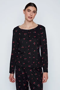 Cherry print rib knit pyjama set
