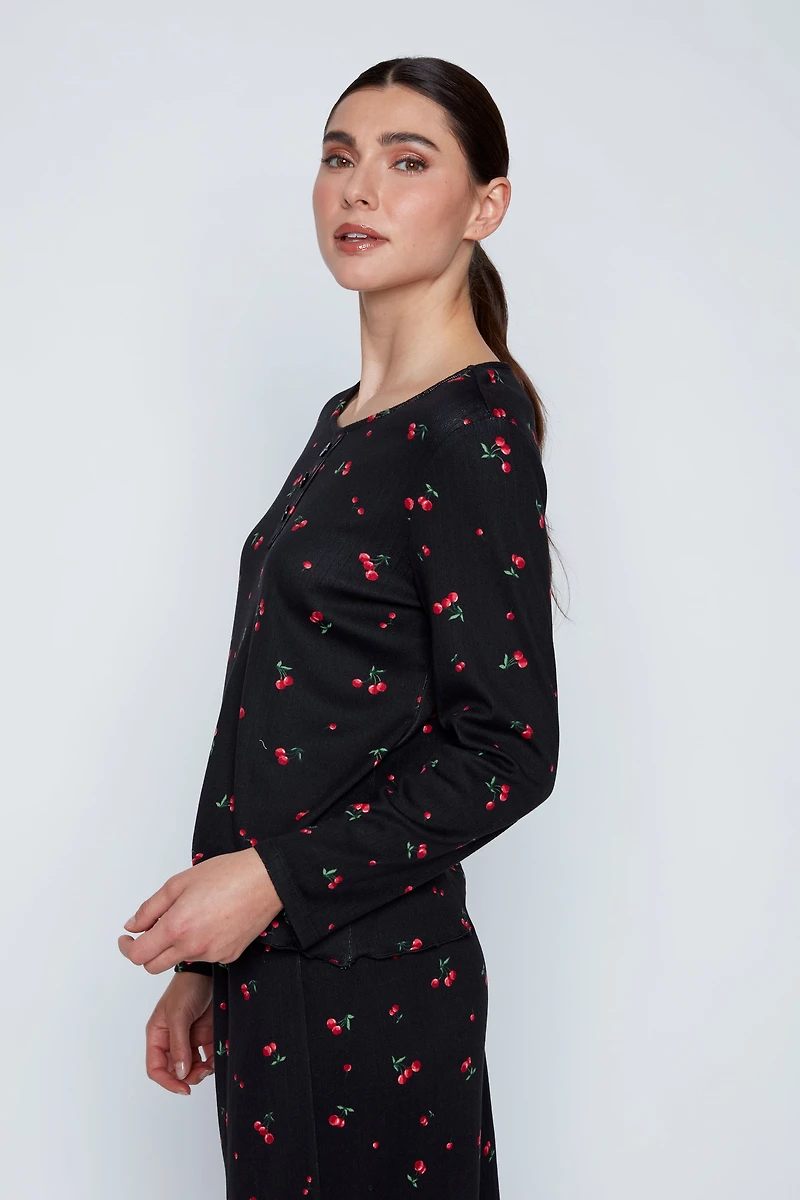 Cherry print rib knit pyjama set