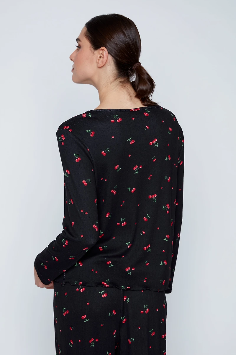 Cherry print rib knit pyjama set