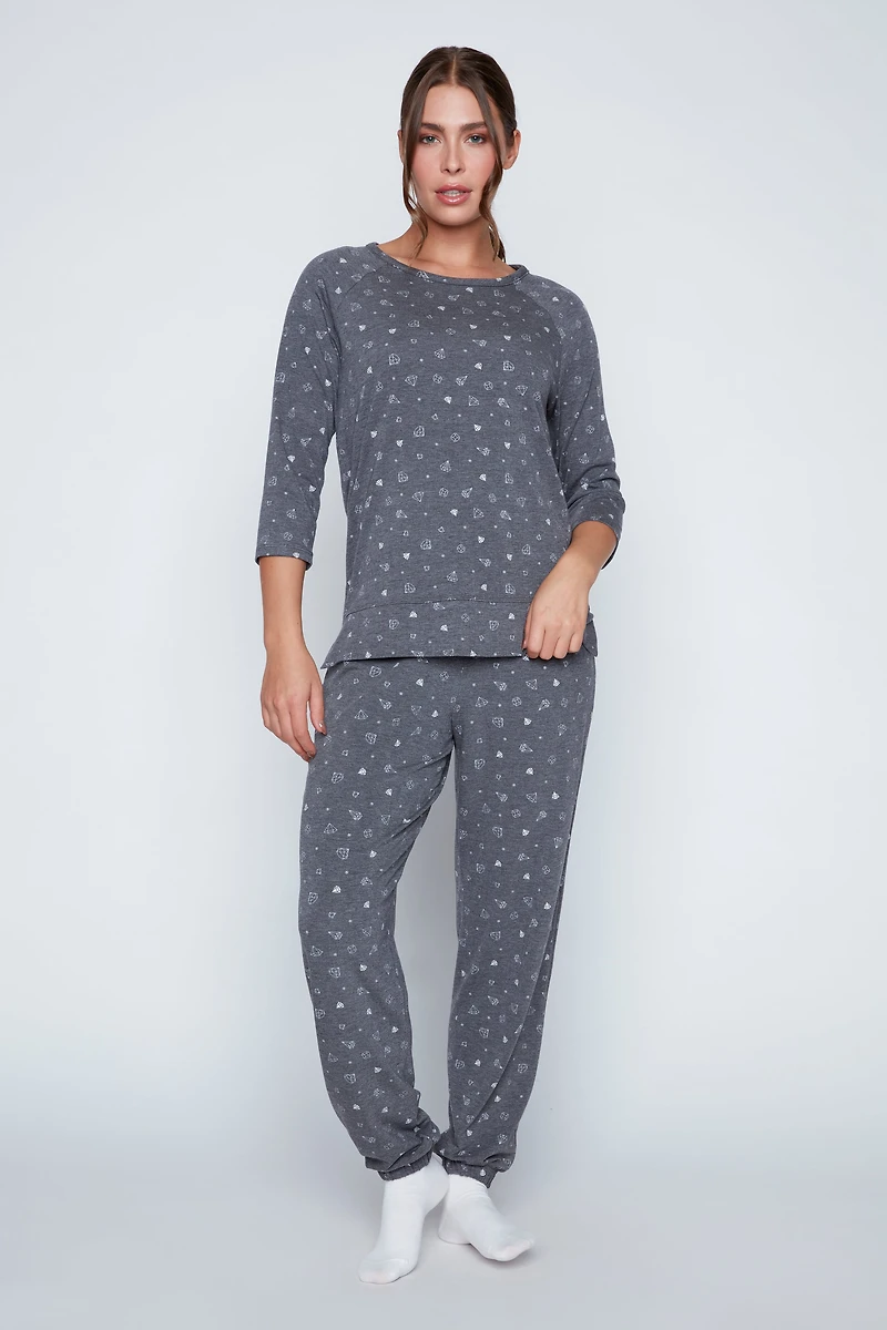 Diamond design knit loungewear set