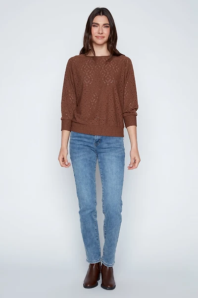 Dolman sleeve eyelet top
