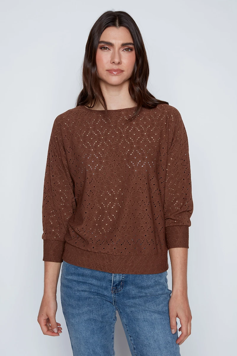 Dolman sleeve eyelet top