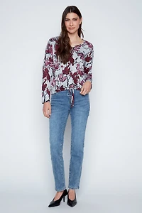 Floral print drawstring hem top