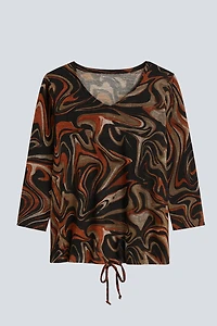 Abstract print drawstring hem top