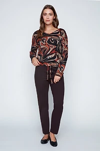 Abstract print drawstring hem top