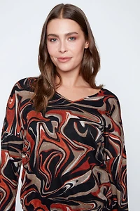 Abstract print drawstring hem top