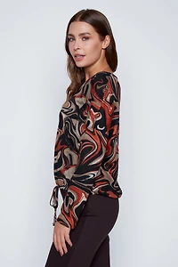 Abstract print drawstring hem top