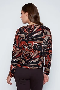 Abstract print drawstring hem top