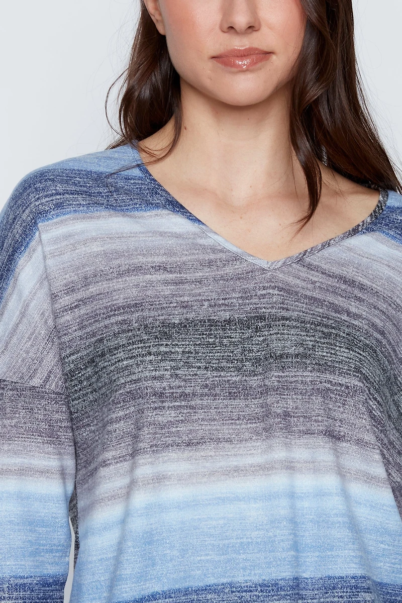 Stripe print drawstring hem top