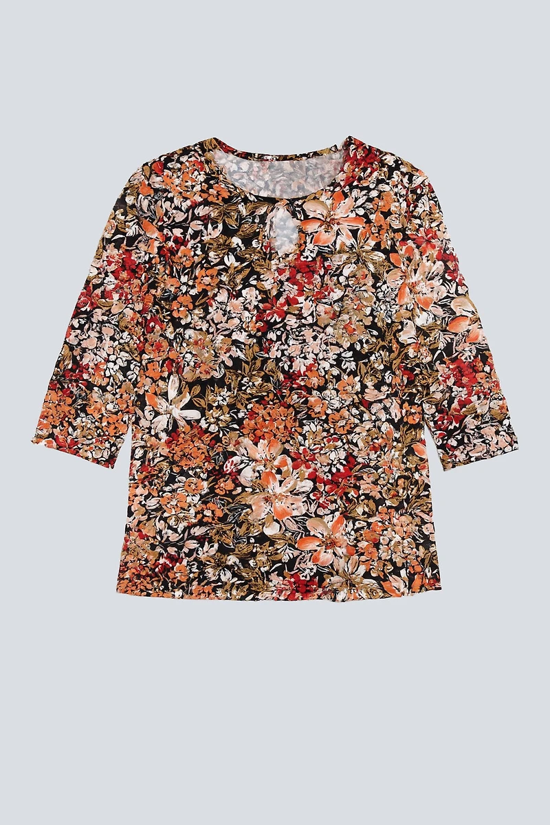 Floral print keyhole top