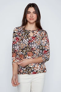 Floral print keyhole top