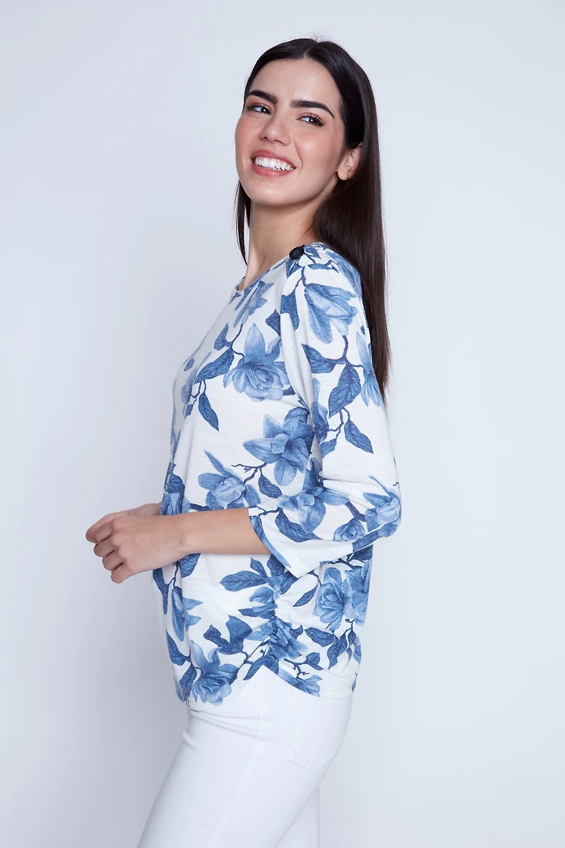 Linen blend ruched sides top