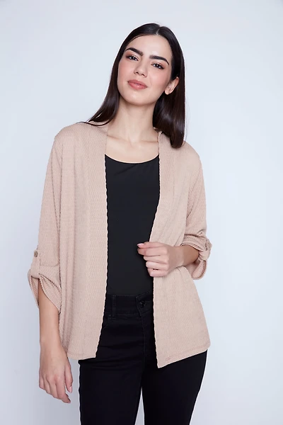 Textured cardigan with tab detail