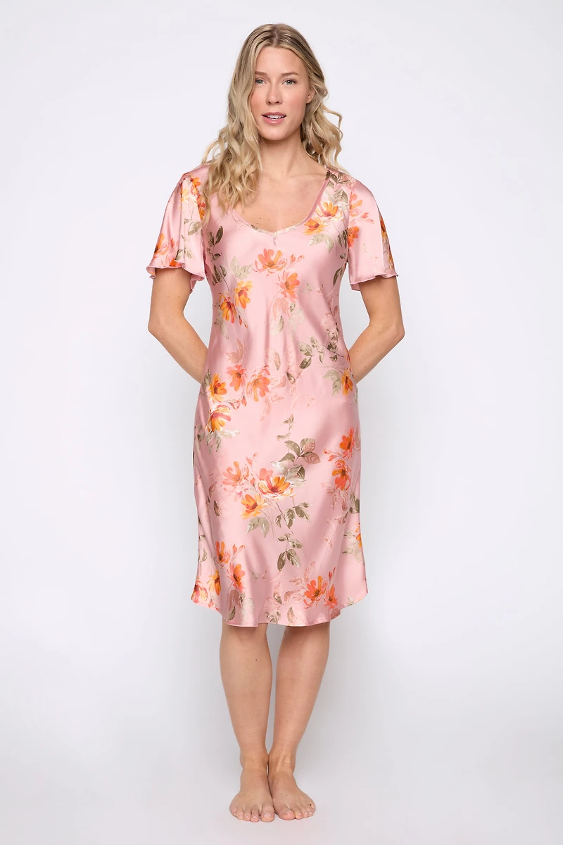 Floral print satin night dress
