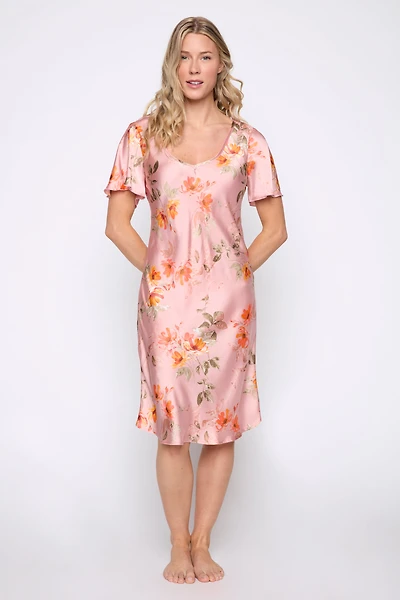 Floral print satin night dress