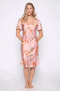 Floral print satin night dress