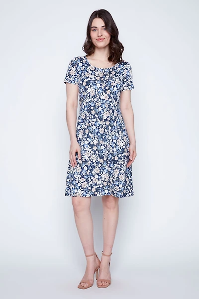 Leaf print A-line sun dress