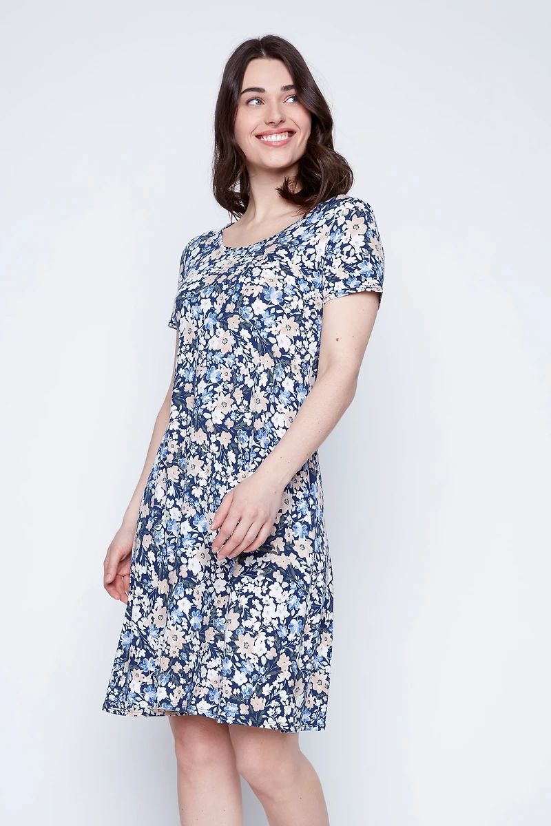 Leaf print A-line sun dress