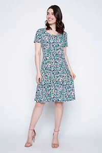 Leaf print A-line sun dress