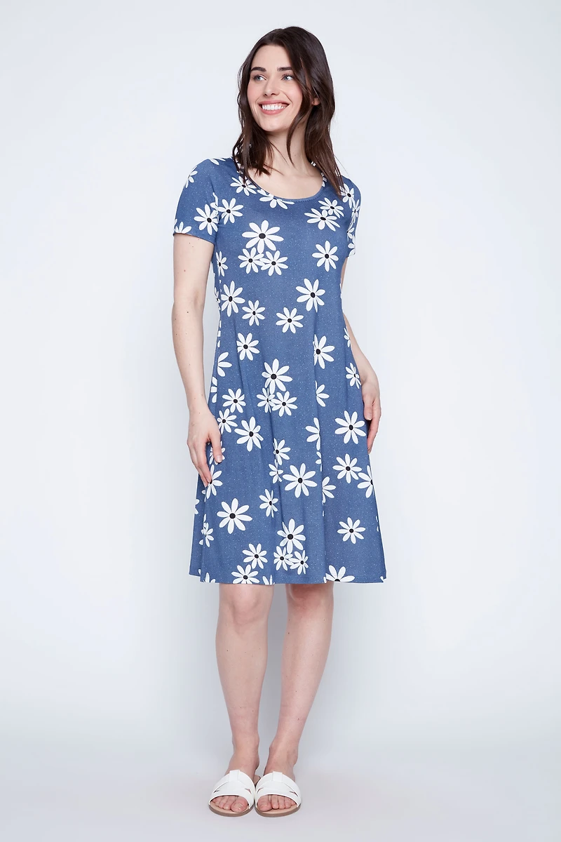 Floral puff print A-line sun dress